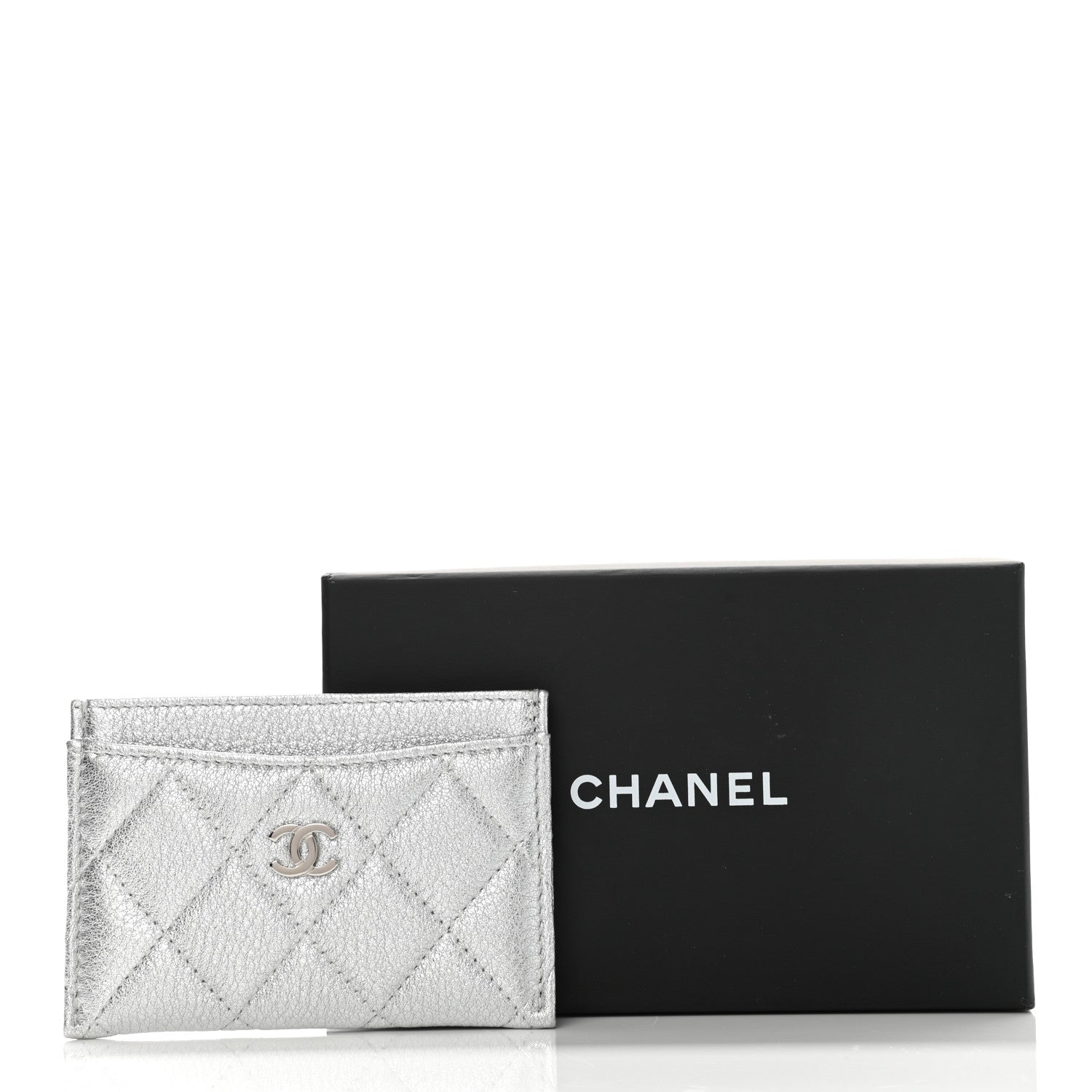 Chanel Metallic Goatskin Quilted CC Card Holder Silver 9 of 9
