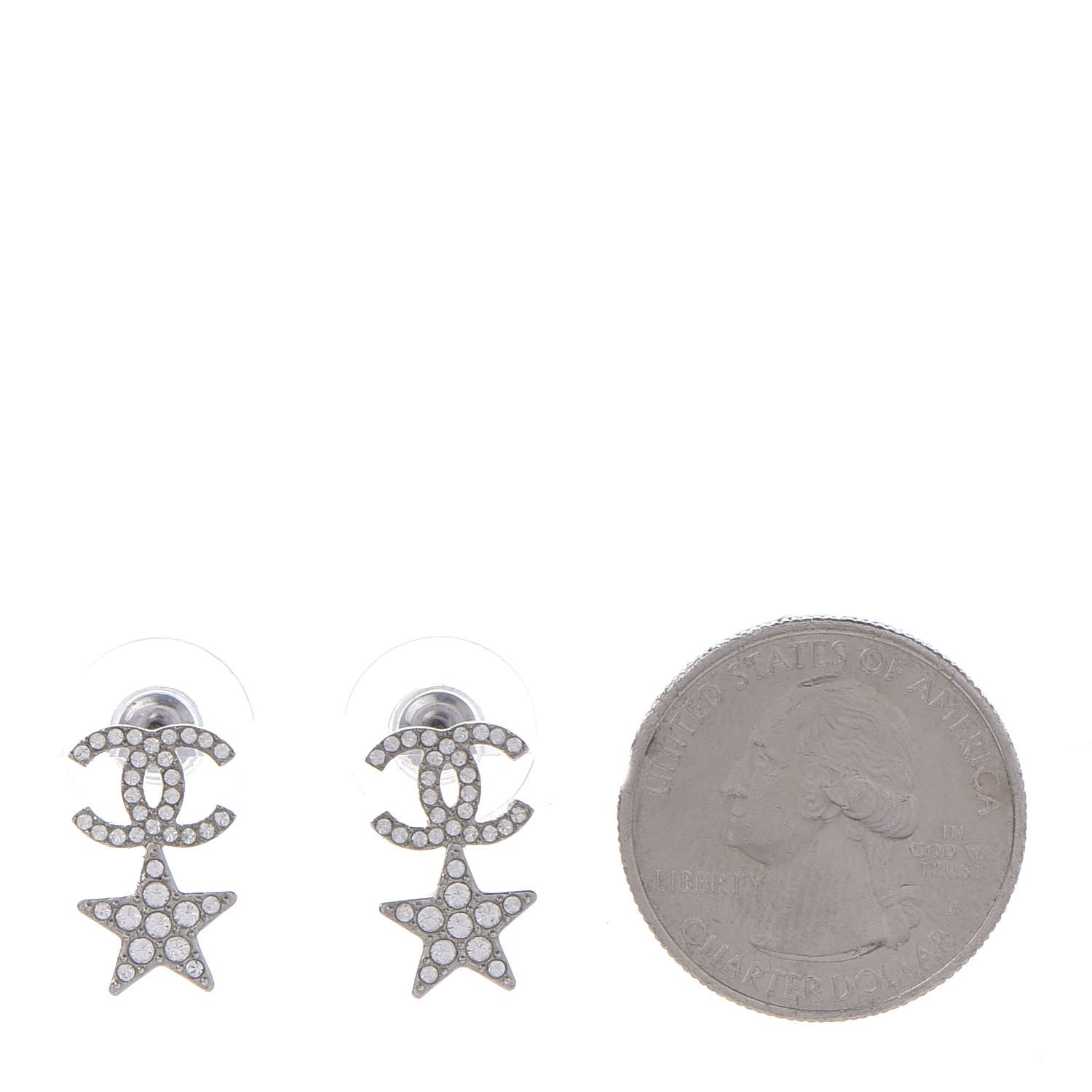 Chanel Crystal CC Star Earrings Silver 2 of 5