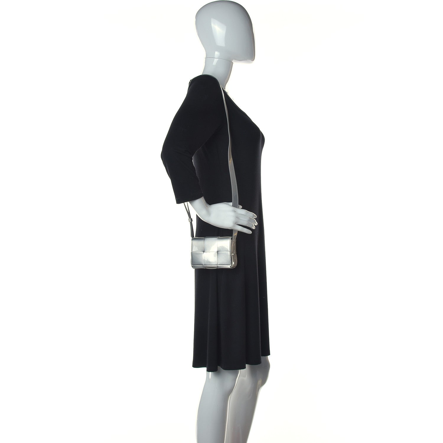 Bottega Veneta Metallic Patent Calfskin Maxi Intrecciato Extra Mini Cassette Crossbody Bag Silver 2 of 8