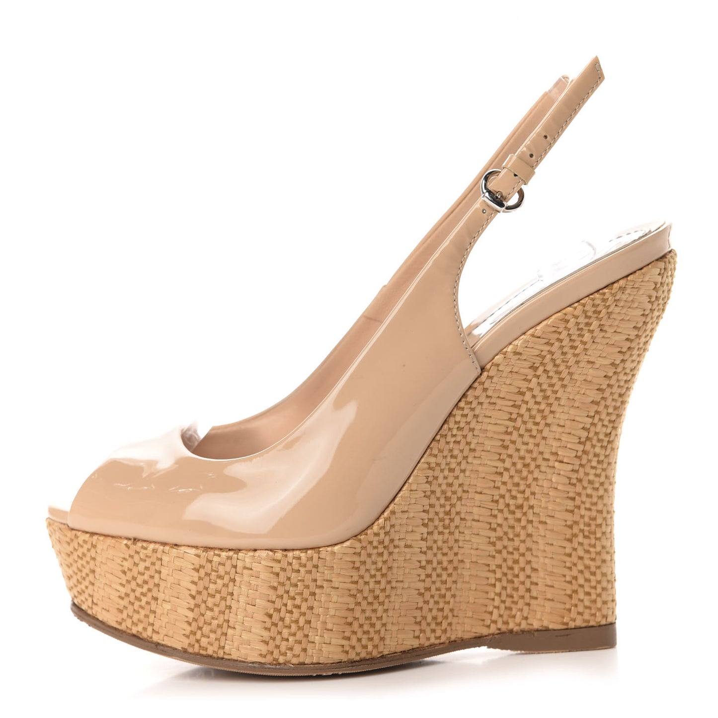 Patent Peep Toe Slingback Wedges 35 Beige