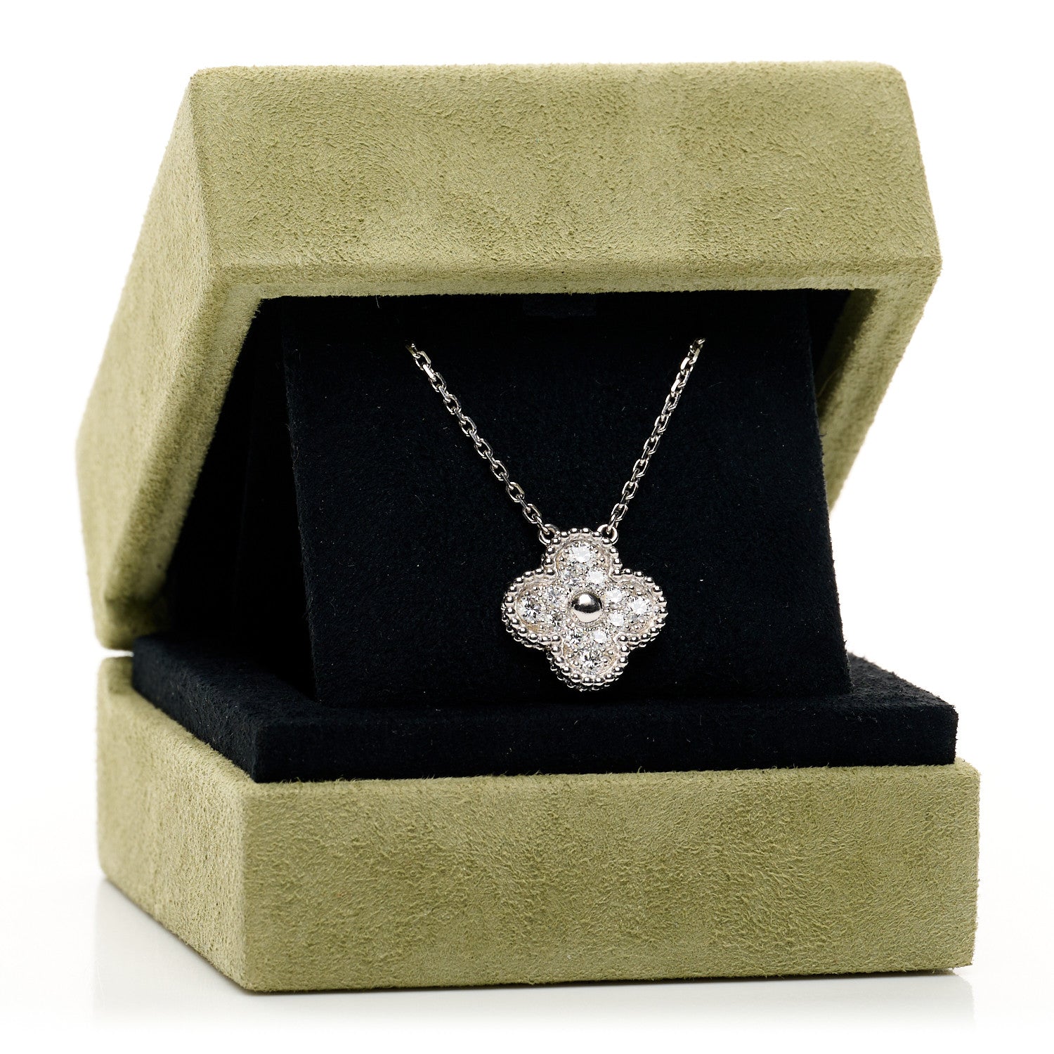 Van Cleef & Arpels 18K White Gold Diamond Vintage Alhambra Pendant Necklace 5 of 5