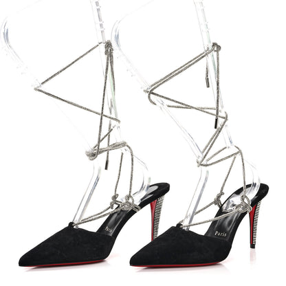 Christian Louboutin Veau Velours Strass Astrid Lace 85 Sandals 38.5 Black 3 of 8