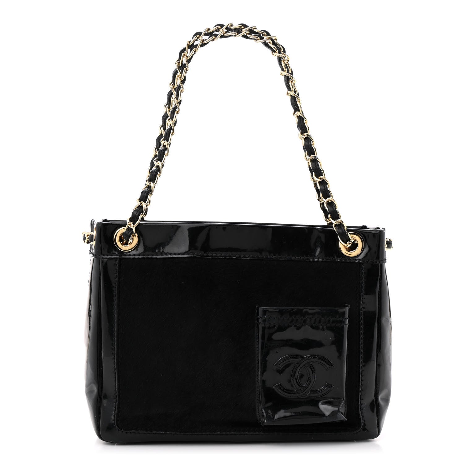 Chanel Patent Pony Hair Small Pocket Tote Black 1 of 16
