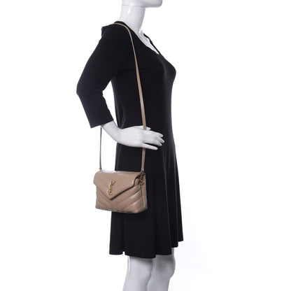Saint Laurent Calfskin Y Quilted Monogram Toy Loulou Crossbody Bag Dark Beige 2 of 11