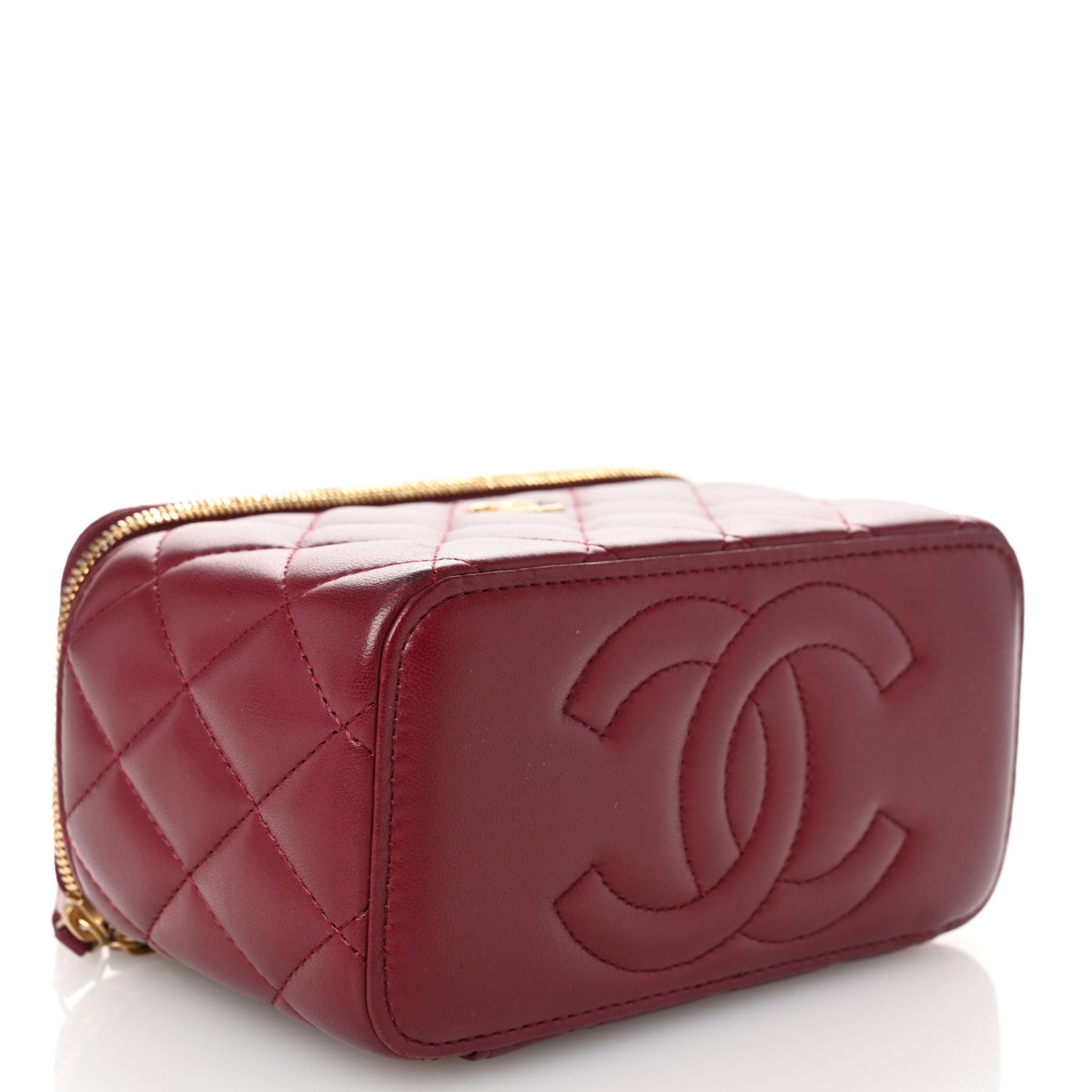 Chanel Lambskin Enamel Quilted Small Coco Hearts Vanity Case With Chain Burgundy 4 of 14