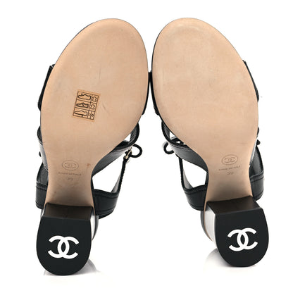 Chanel Goatskin CC Turnlock Sandals 39 Black 5 of 8