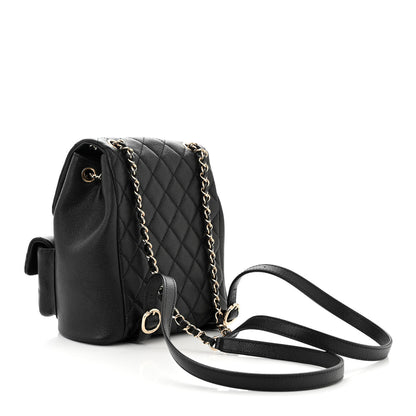 Chanel Shiny Caviar Quilted Medium Duma Pockets Drawstring Backpack Black 3 of 10