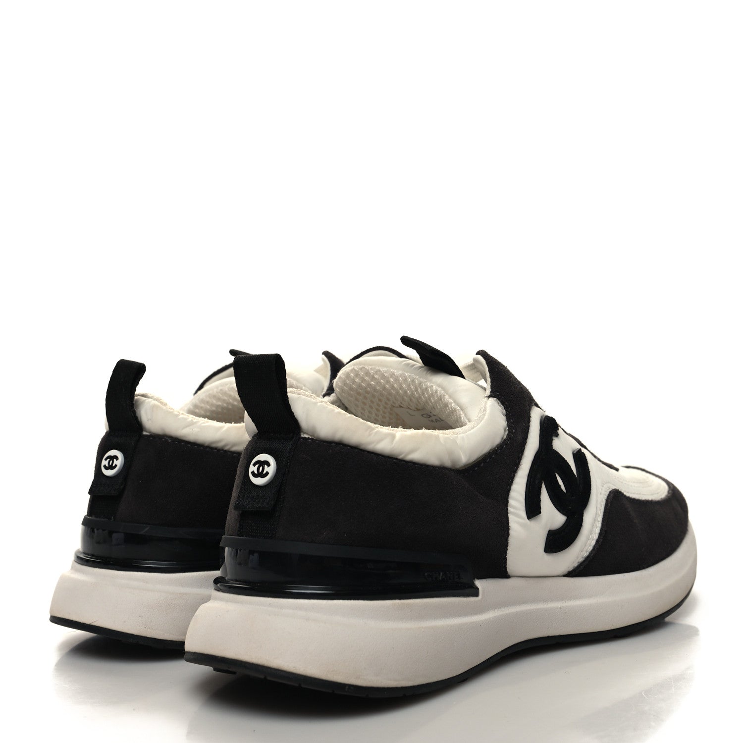 Chanel Nylon Suede Calfskin CC Sneakers 37.5 White Black 4 of 8