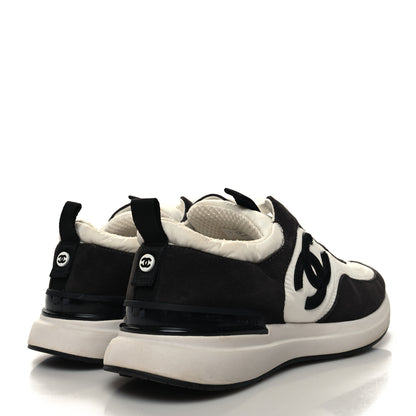 Chanel Nylon Suede Calfskin CC Sneakers 37.5 White Black 4 of 8