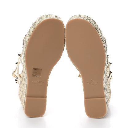 Valentino Garavani Metallic Nappa Rockstud Ankle Strap Torchon Espadrille Caged 25/95mm Wedge Sandals 37 Platino 5 of 7