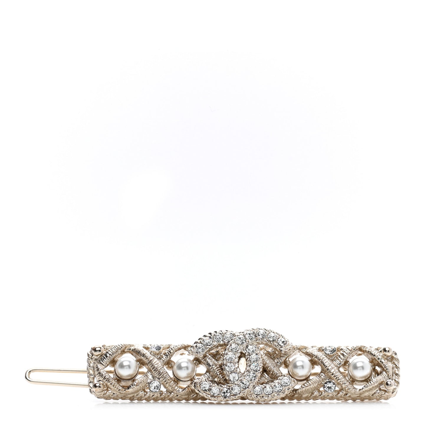 Pearl Crystal CC Hair Clip Barrette Gold