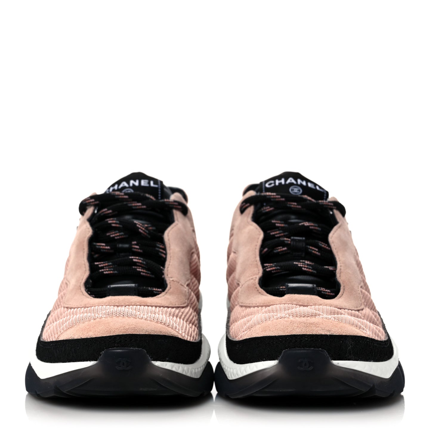 Mesh Suede Calfskin Quilted Sneakers 40 Pink Beige
