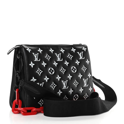 Louis Vuitton Lambskin Embossed Monogram Coussin PM Black White 3 of 9
