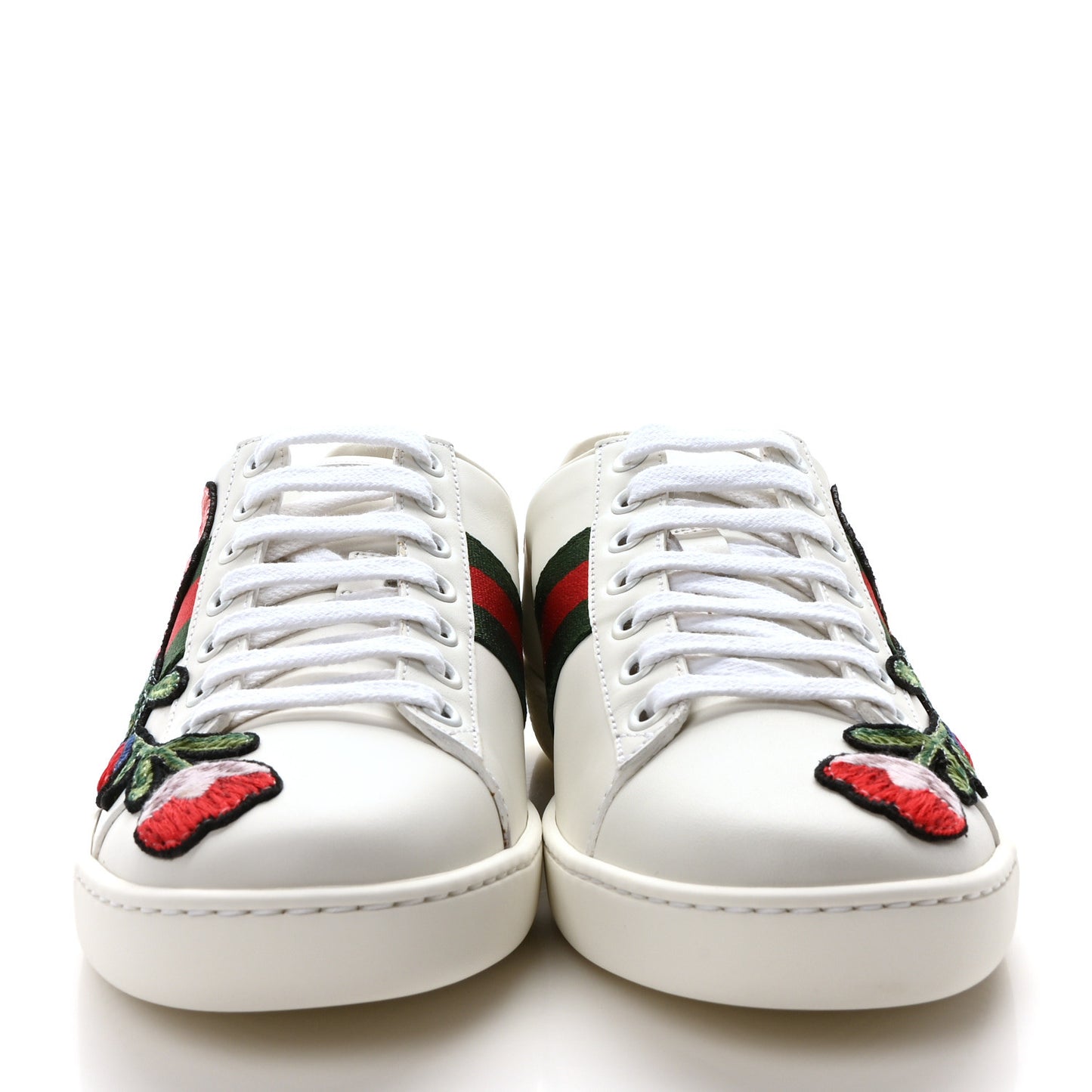 Calfskin Web Floral Embroidered Womens Ace Sneakers 36 White