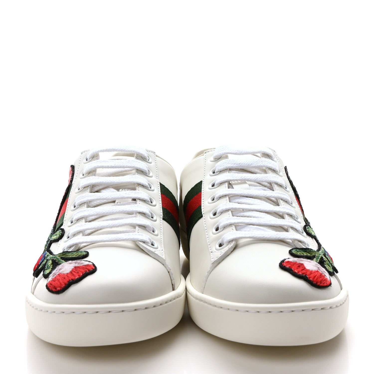 Gucci Calfskin Web Floral Embroidered Womens Ace Sneakers 36 White 3 of 10