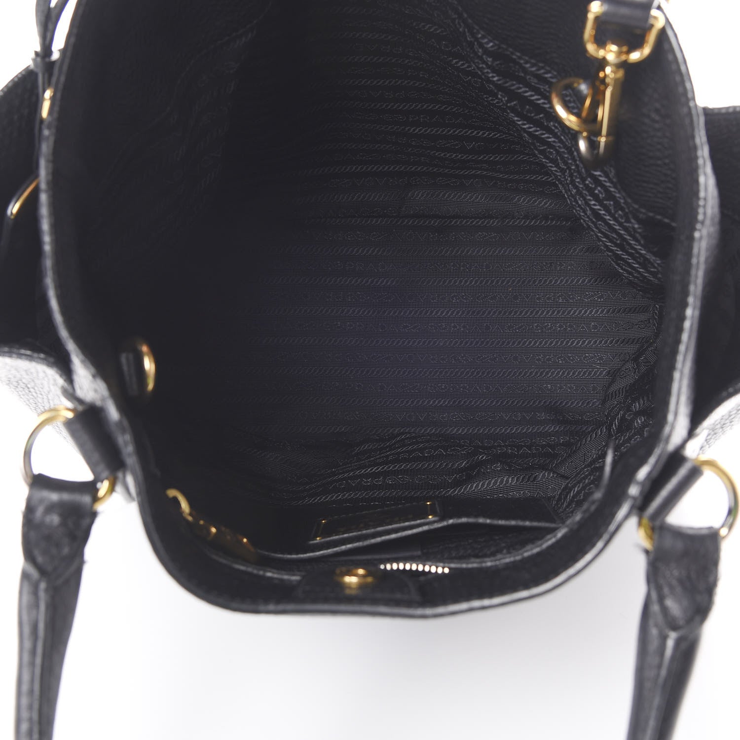 Prada Vitello Daino Side Pocket Tote Black 4 of 13