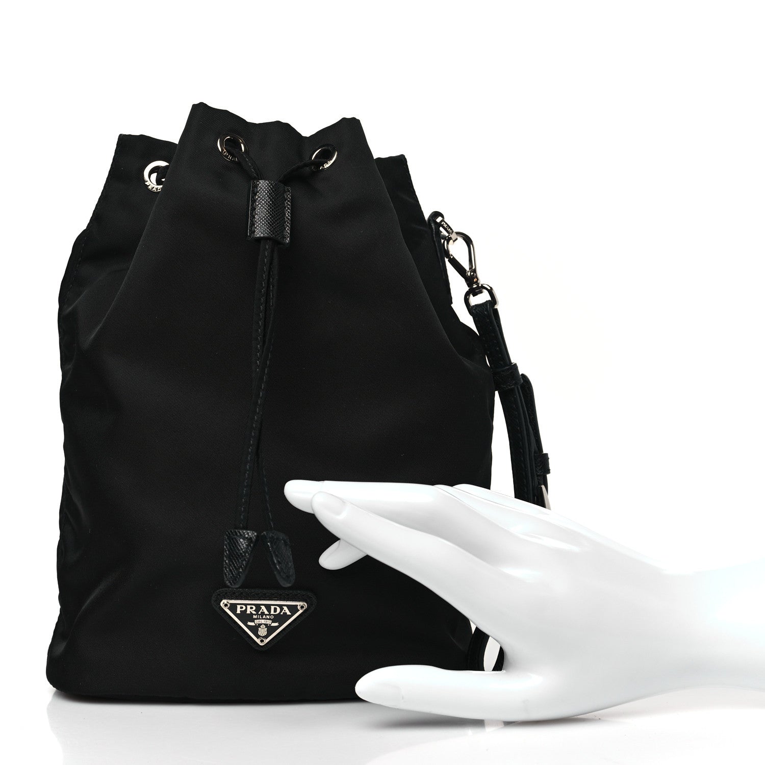 Prada Saffiano Tessuto Nylon Vela Bucket Wristlet Black 2 of 10