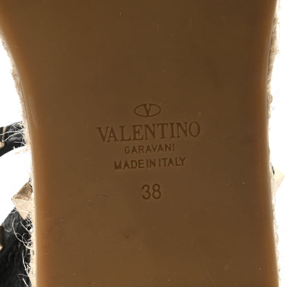Valentino Garavani Grained Calfskin Rockstud Ankle Strap Espadrille Flat Sandals 38 Black 6 of 8