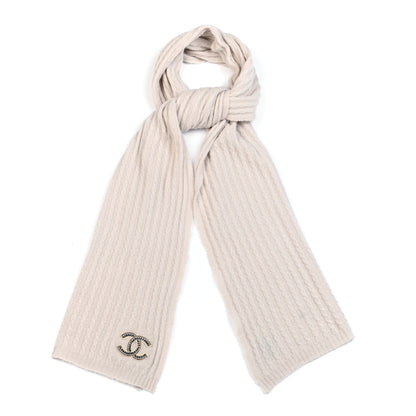 Chanel Cashmere Cable Knit CC Scarf Light Grey 1 of 4