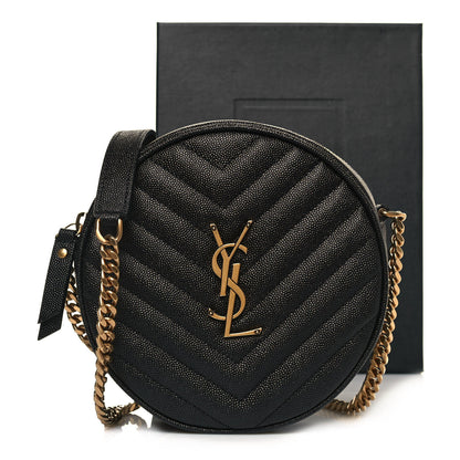 Saint Laurent Grain De Poudre Matelasse Chevron Quilted Round Vinyle Camera Bag Black 12 of 12