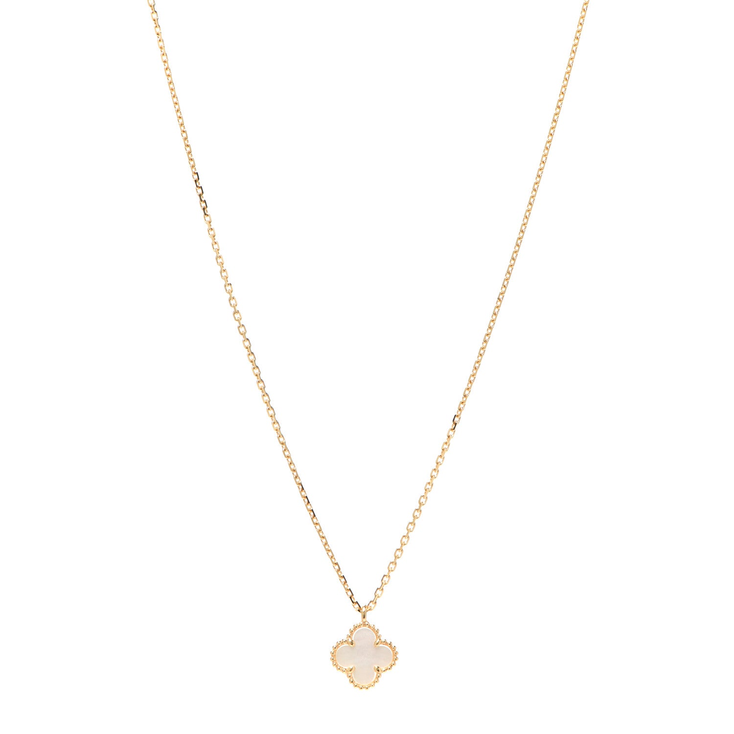 Van Cleef & Arpels 18K Yellow Gold Mother of Pearl Sweet Alhambra Pendant Necklace 1 of 7