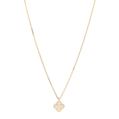 Van Cleef & Arpels 18K Yellow Gold Mother of Pearl Sweet Alhambra Pendant Necklace 1 of 7