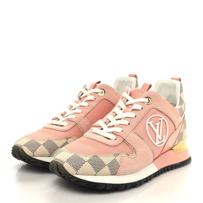 Louis Vuitton Suede Damier Azur Run Away Sneakers 37.5 Pink 3 of 7