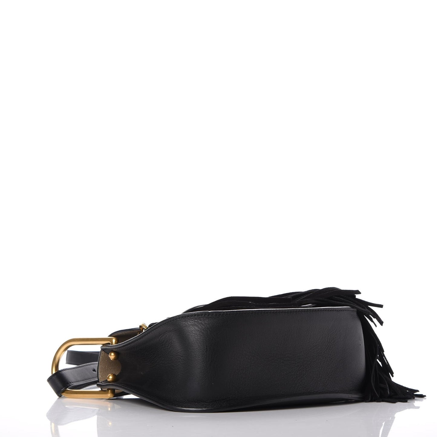 Calfskin Small Hudson Fringe Shoulder Bag Black