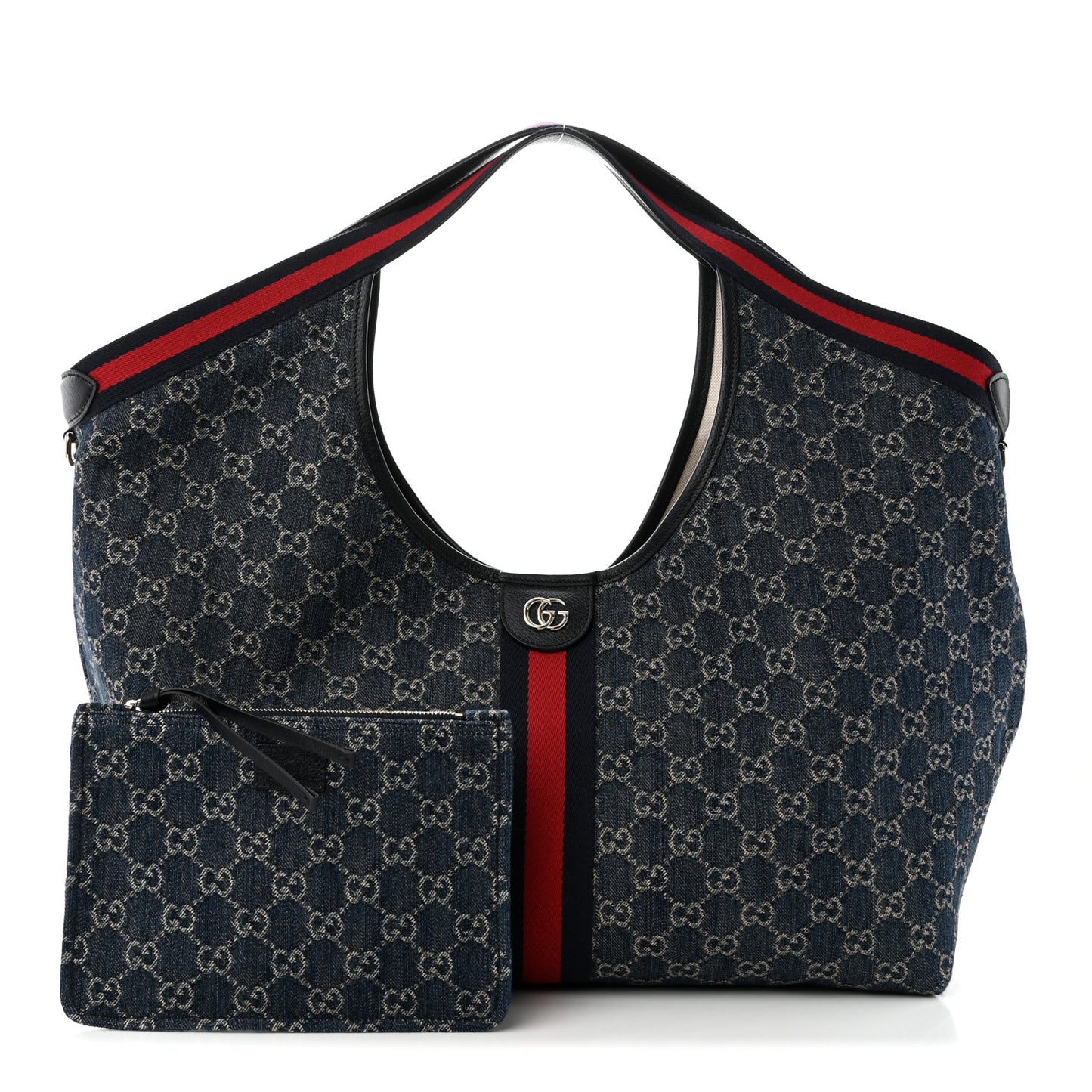 Denim GG Monogram Web Large Giglio Tote Blue