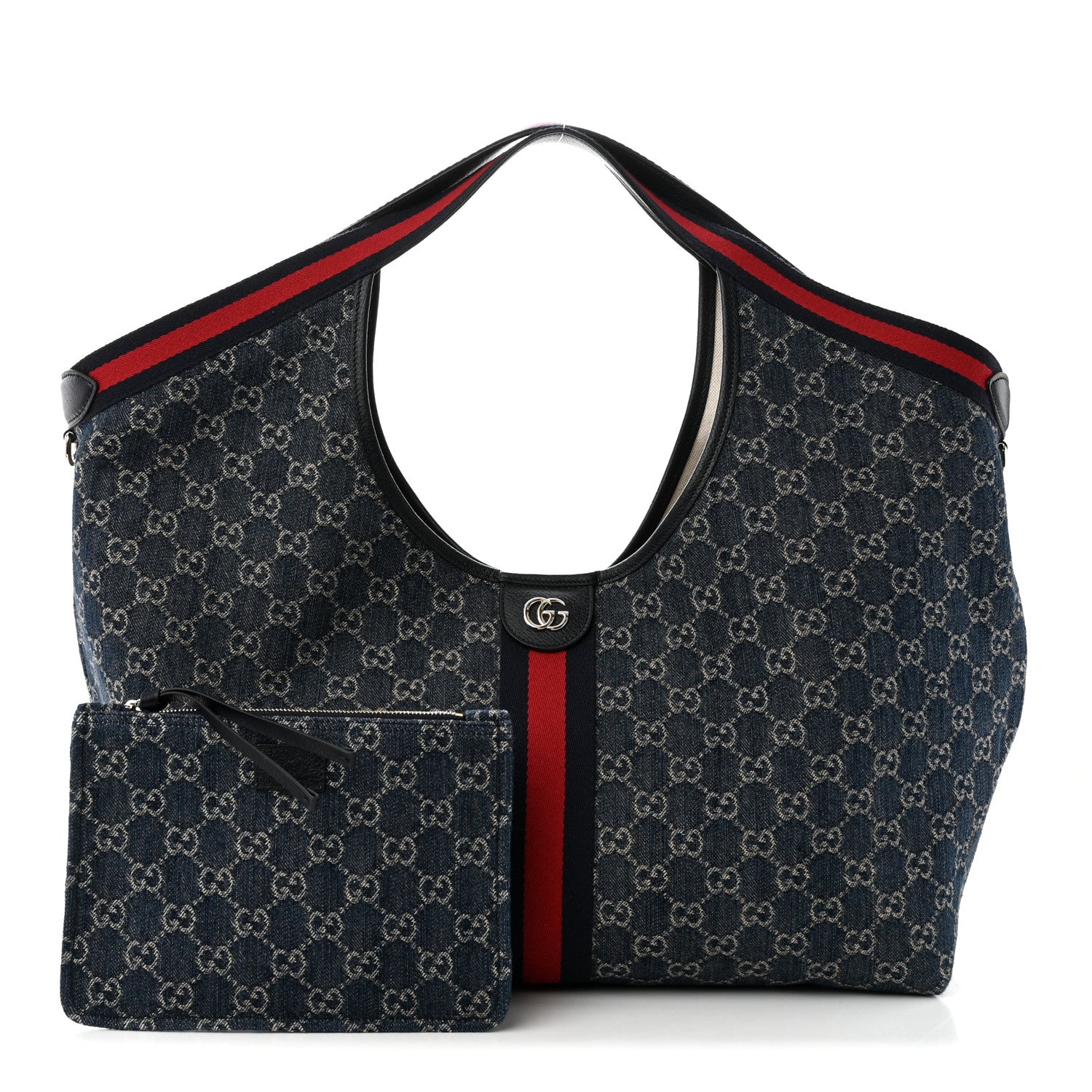 Gucci Denim GG Monogram Web Large Giglio Tote Blue 3 of 11