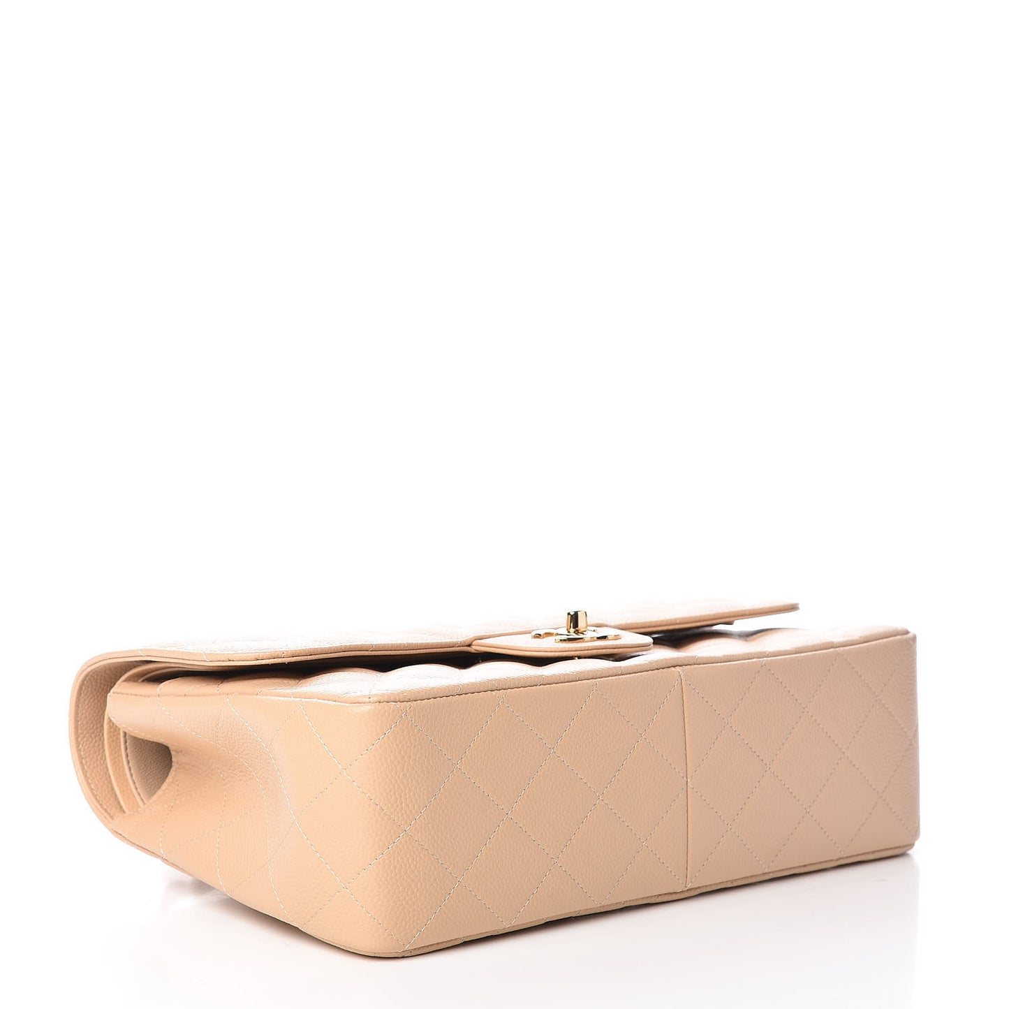 Caviar Quilted Jumbo Double Flap Beige Clair
