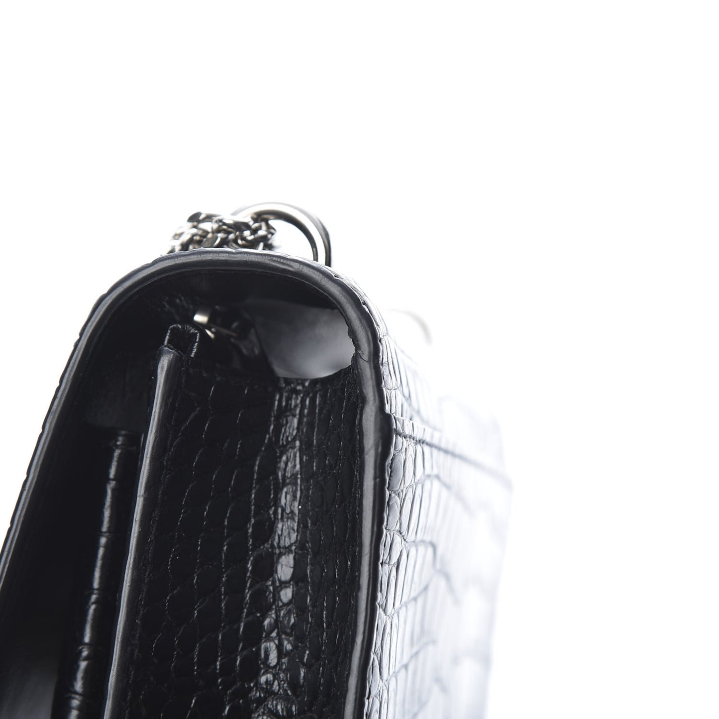Calfskin Crocodile Embossed Monogram Sunset Chain Wallet Black