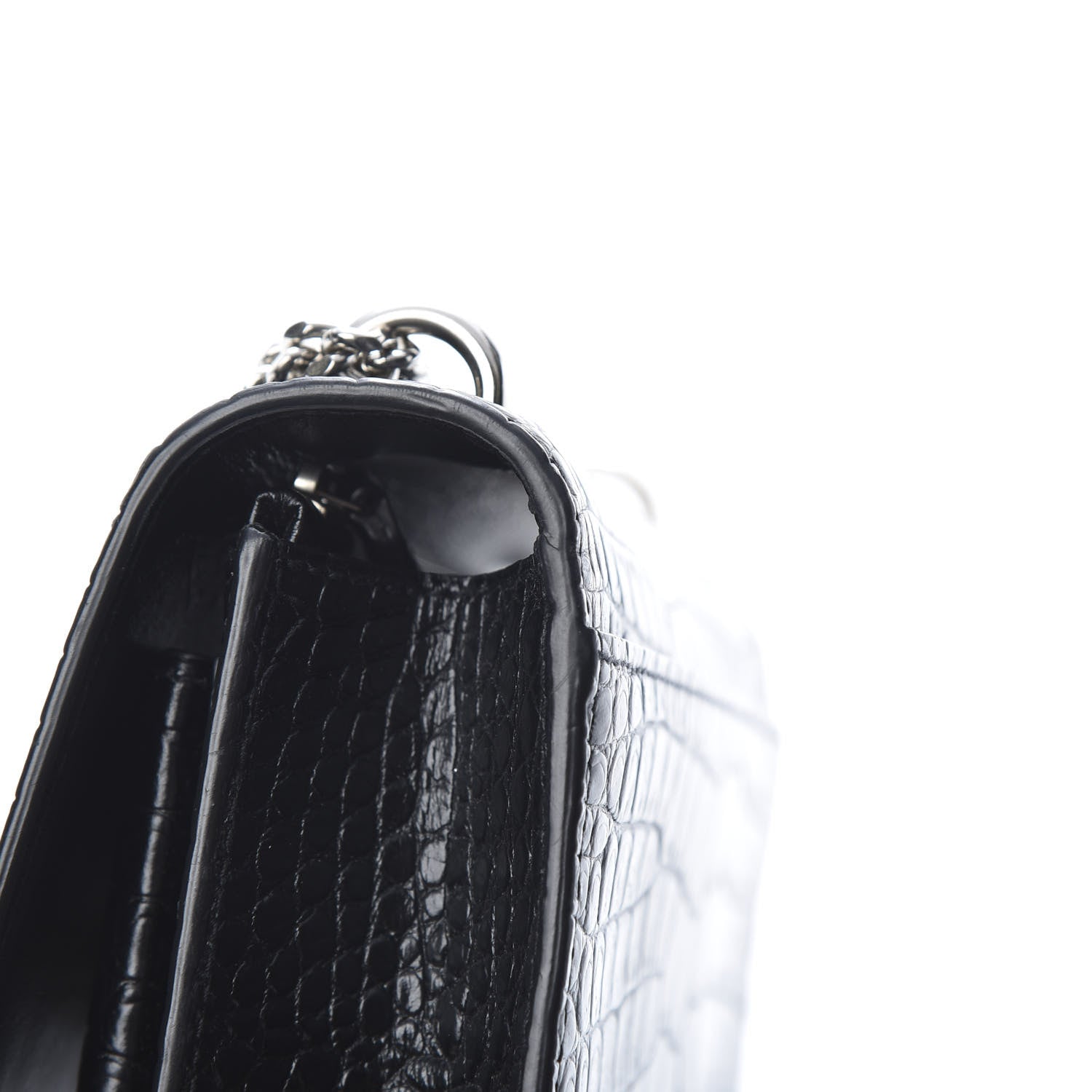 Saint Laurent Calfskin Crocodile Embossed Monogram Sunset Chain Wallet Black 12 of 13