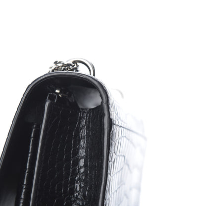 Saint Laurent Calfskin Crocodile Embossed Monogram Sunset Chain Wallet Black 12 of 13