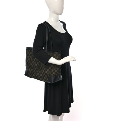Gucci Jacquard Black Denim GG Monogram Medium Ophidia Shopping Tote Black Ivory 2 of 8