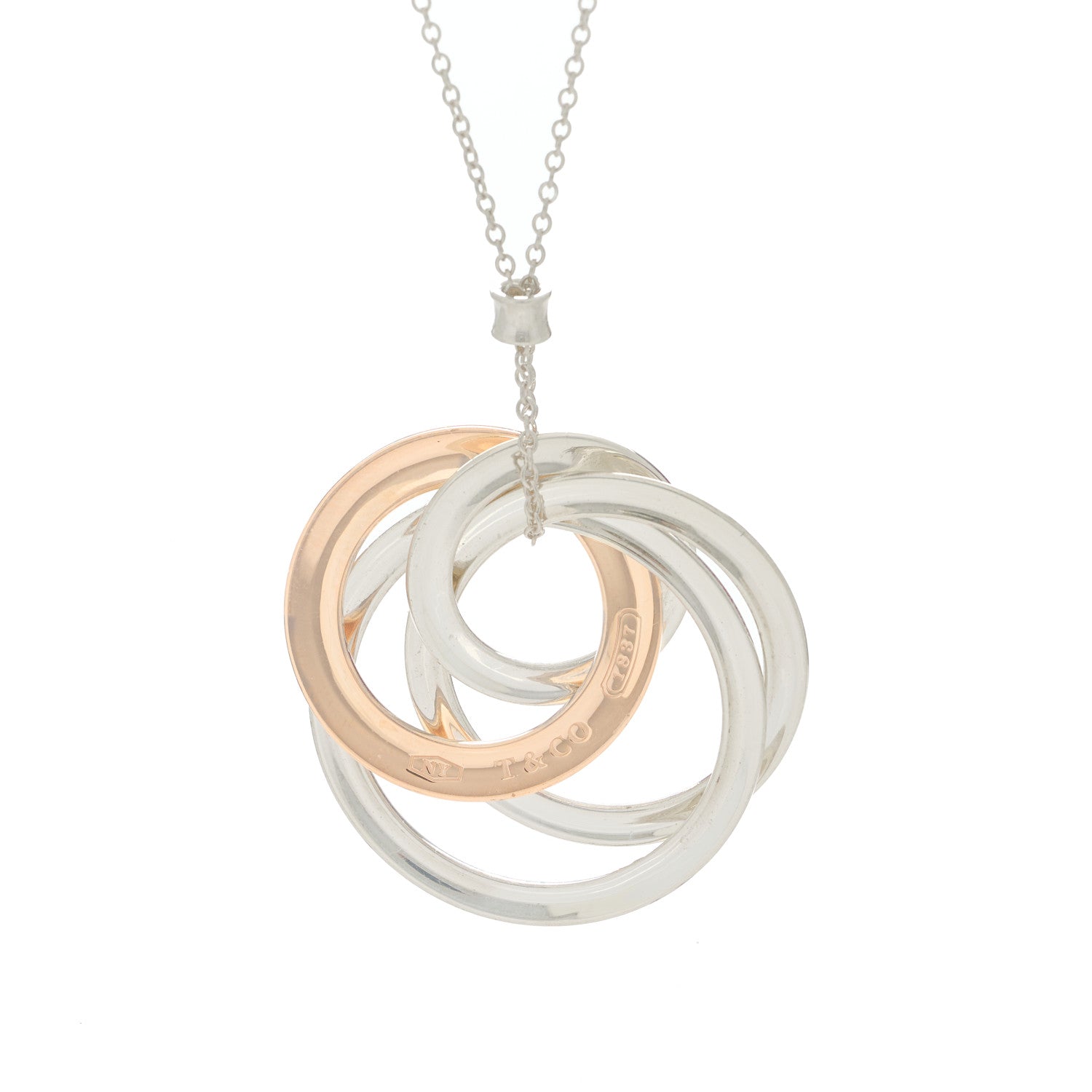 Tiffany Sterling Silver Rubedo Large 1837 Circles Pendant Necklace 7 of 7