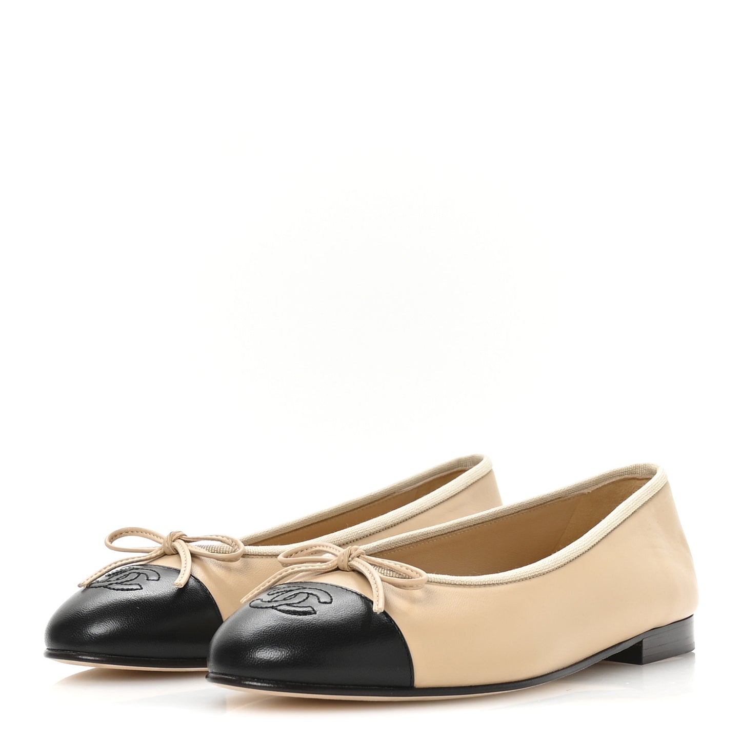Lambskin Cap Toe CC Ballerina Flats 38.5 Beige Black