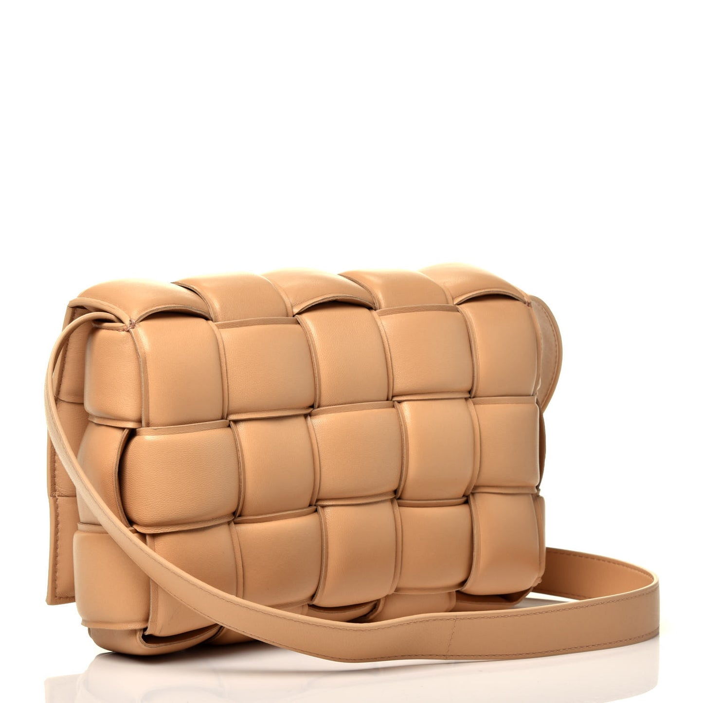 Nappa Maxi Intreccio Padded Cassette Crossbody Bag Almond
