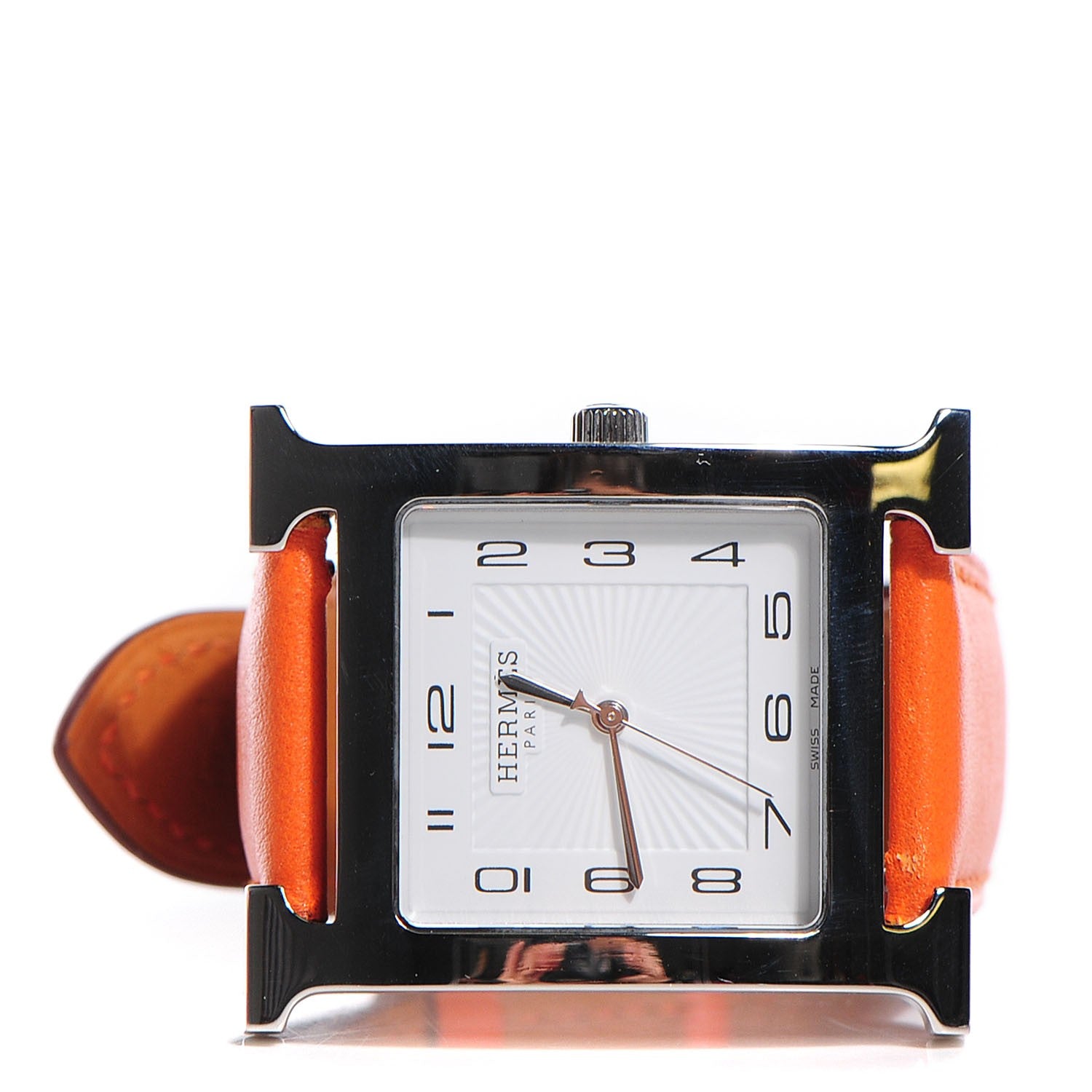Hermes Stainless Steel Swift 30.5mm Heure H Hour Quartz Watch Orange 9 of 11