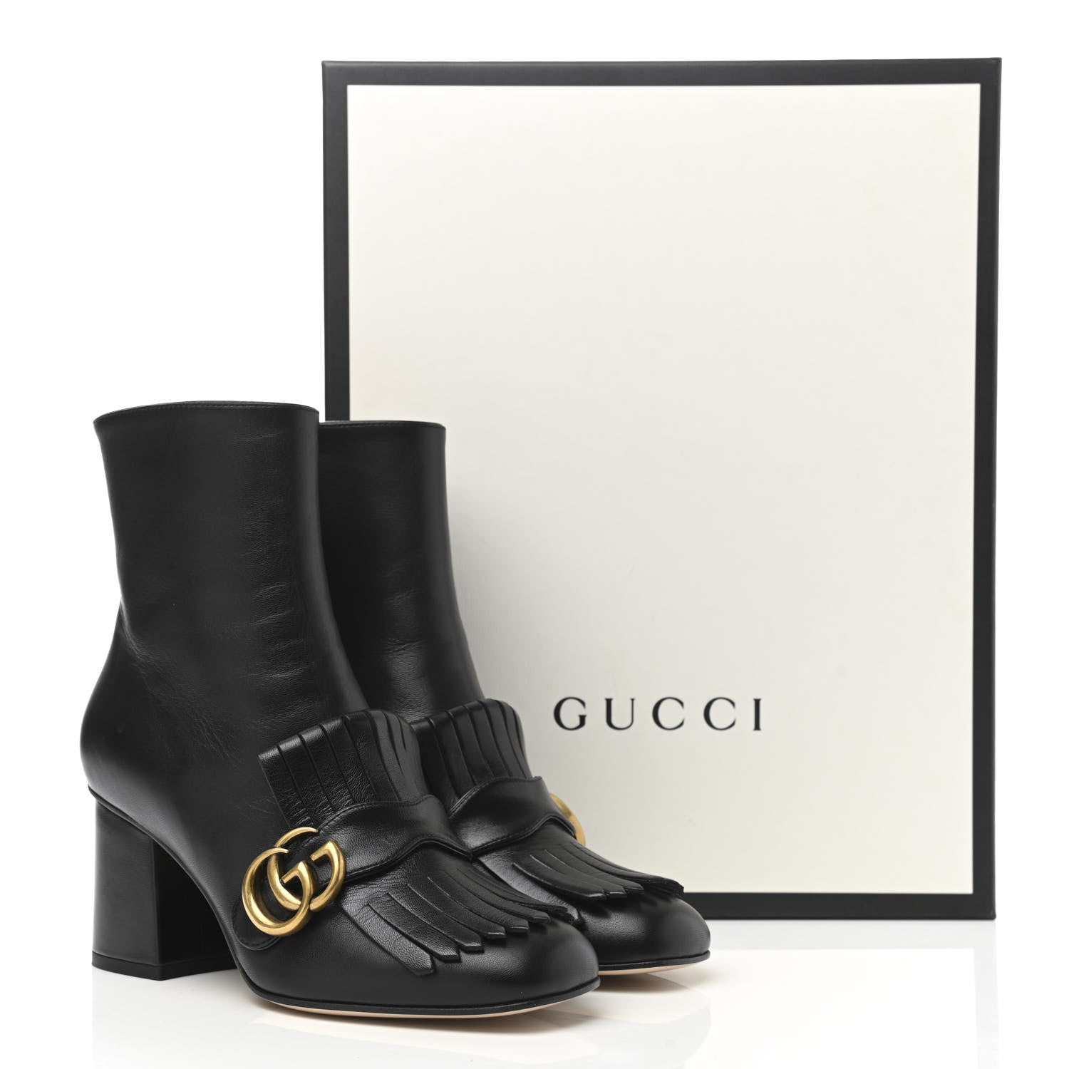 Gucci Malaga Kid GG Marmont Fringe 75mm Ankle Boots 37 Black 15 of 15