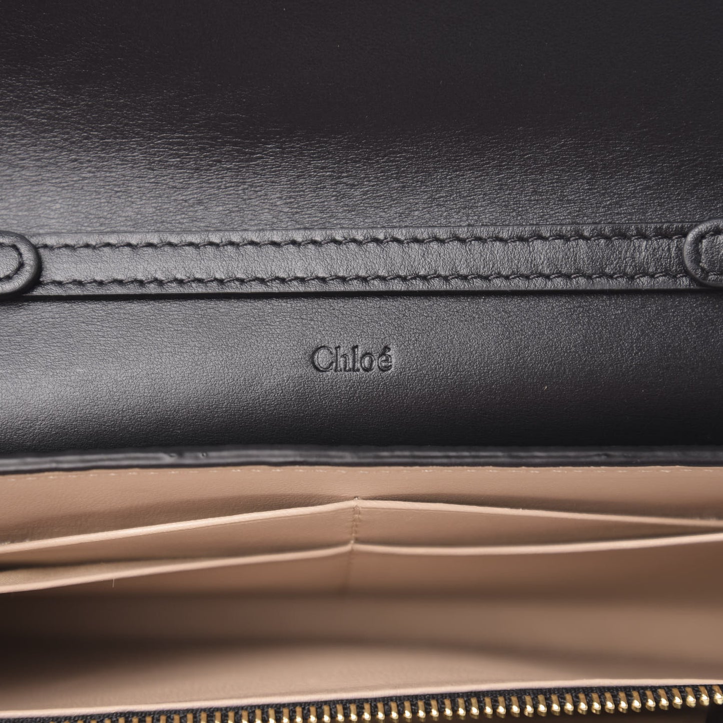 Shiny Grained Calfskin Aby Wallet on Chain Black