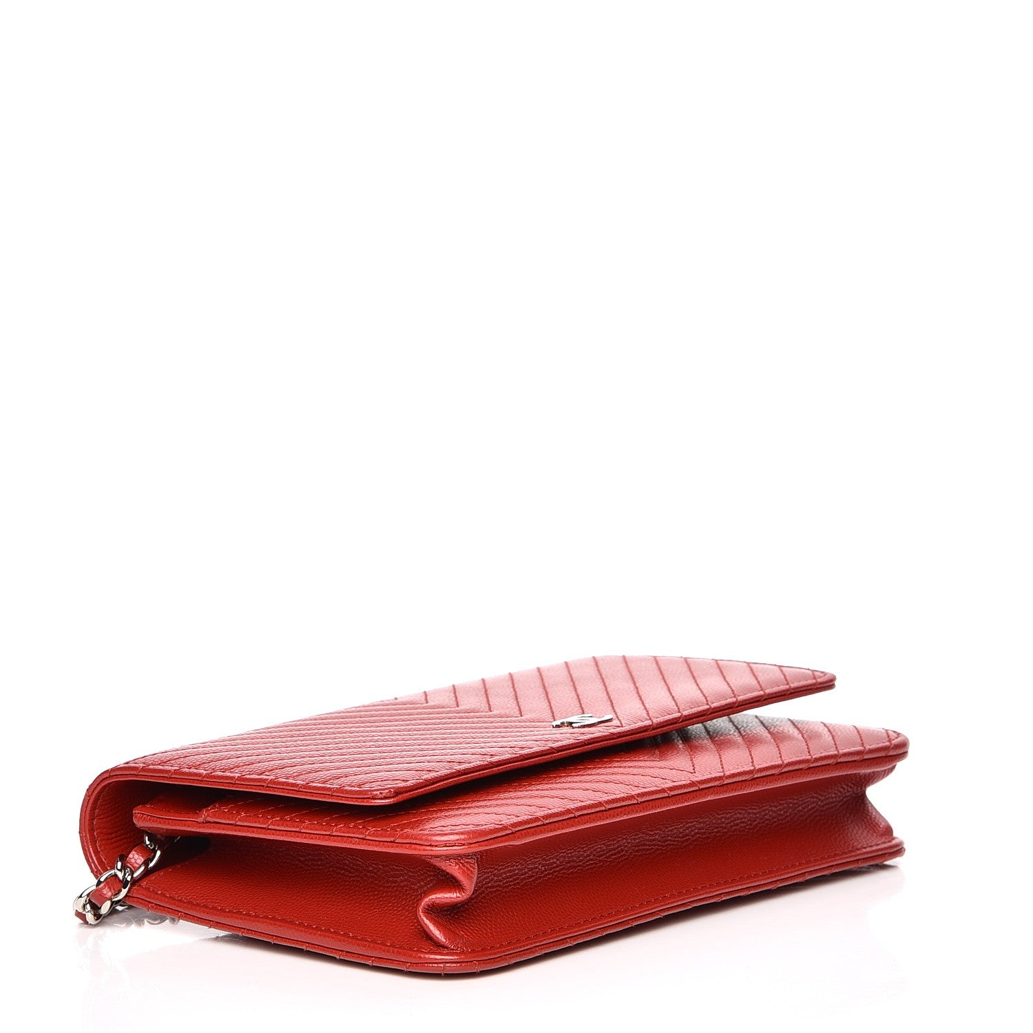 Chanel Caviar Chevron Quilted Wallet On Chain WOC Red 4 of 8