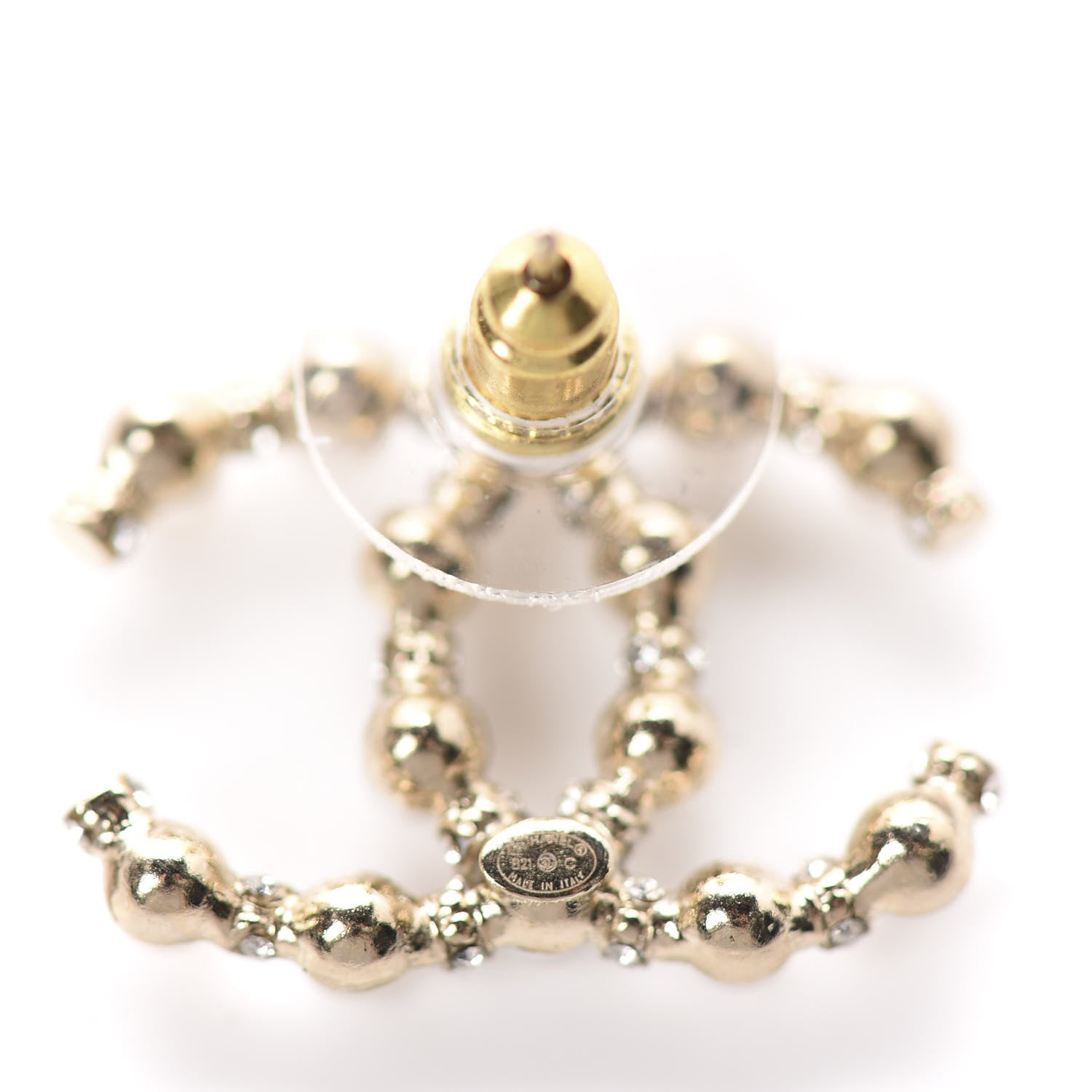 Chanel Pearl Crystal Nefertiti CC Earrings Gold 4 of 5