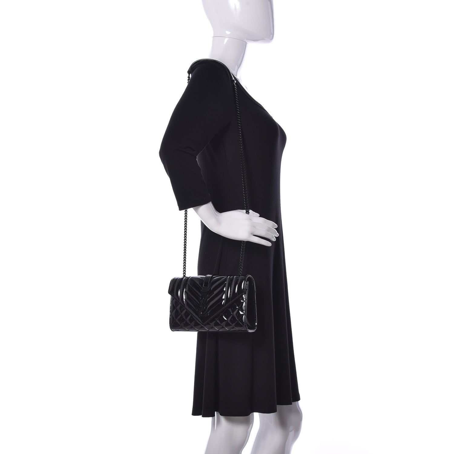 Saint Laurent Patent Mixed Matelasse Triquilt Small Monogram Satchel Black 2 of 8