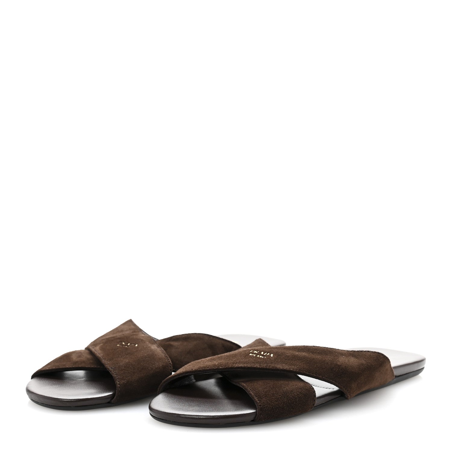Prada Suede Crisscross Slide Sandals 38.5 Moro 4 of 8