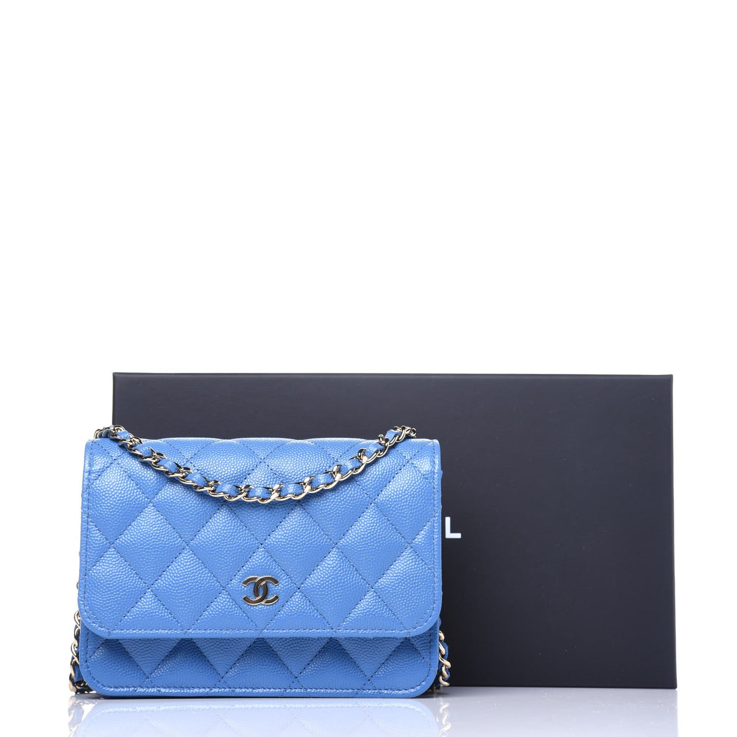 Caviar Quilted Mini Wallet On Chain WOC Blue