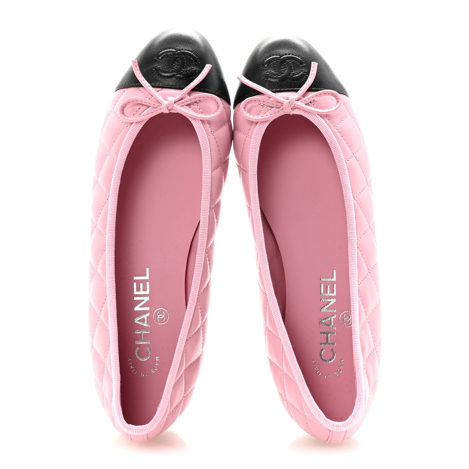 Chanel Lambskin Quilted CC Cap Toe Ballerina Flats 37.5 Pink Black 2 of 10
