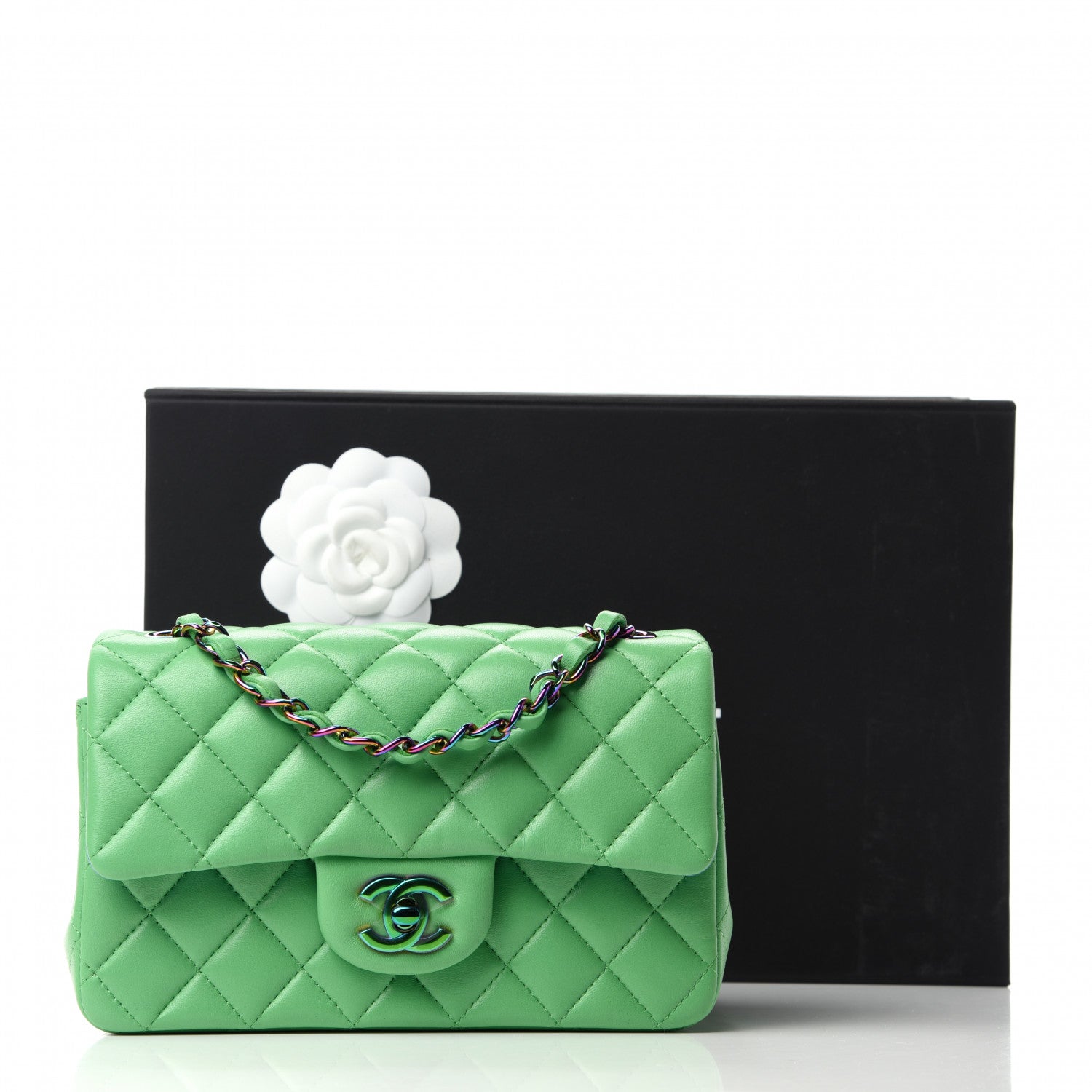 Chanel Lambskin Quilted Mini Rectangular Flap Green Blue 11 of 11