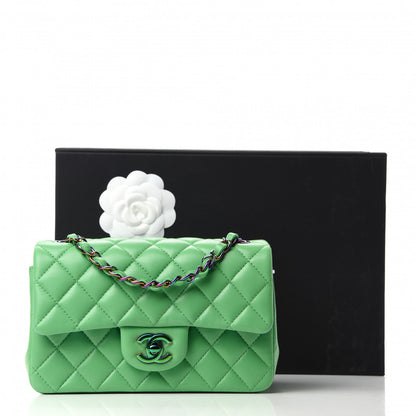 Chanel Lambskin Quilted Mini Rectangular Flap Green Blue 11 of 11
