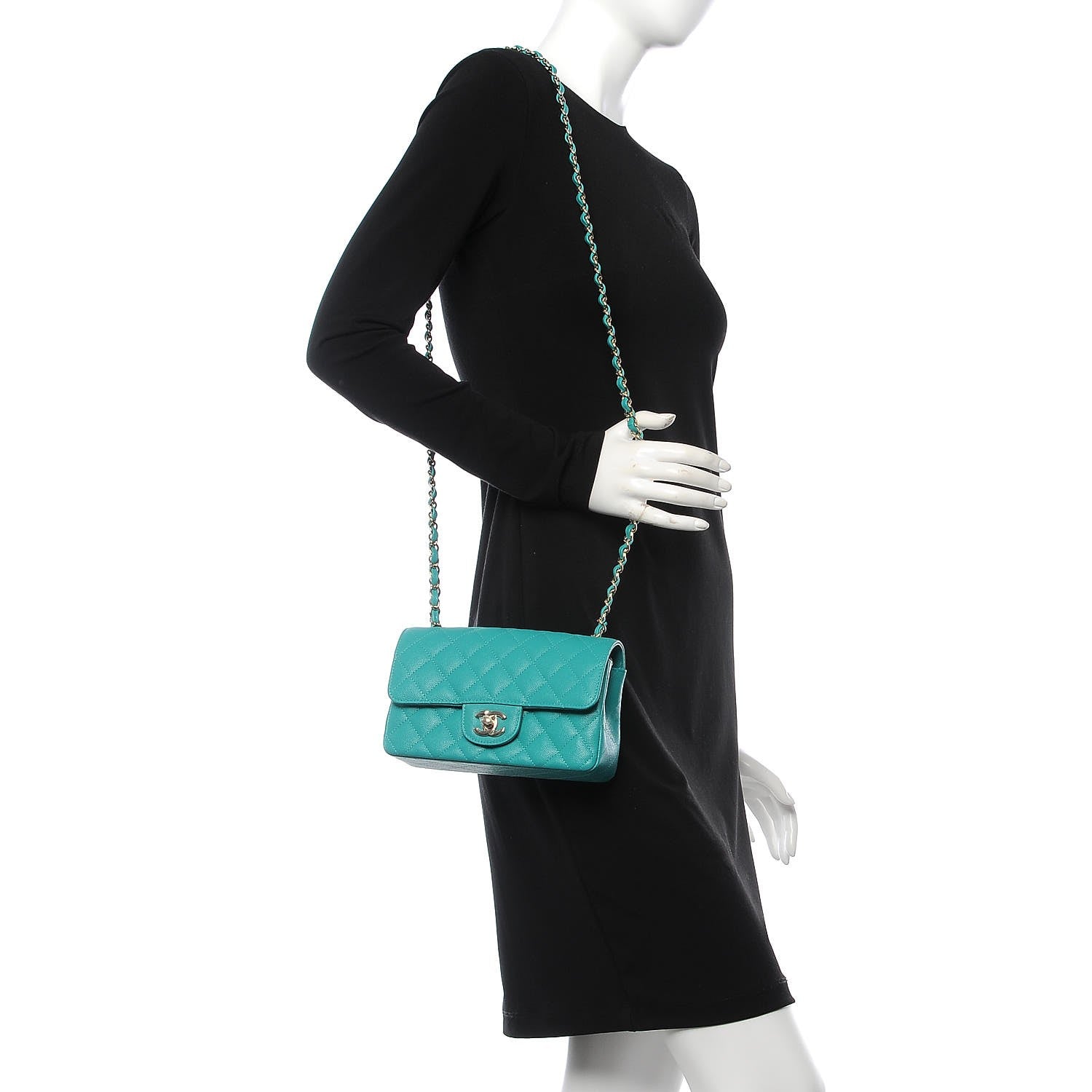 Chanel Caviar Quilted Mini Rectangular Flap Turquoise 2 of 8